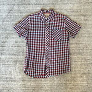 Ben Sherman Men’s Button-Up Shirt – Red & Teal Gingham Check